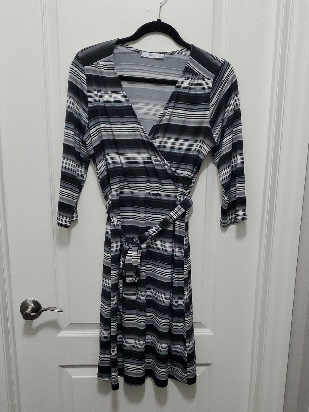 Ricki's Black and Gray Striped Wrap Dress